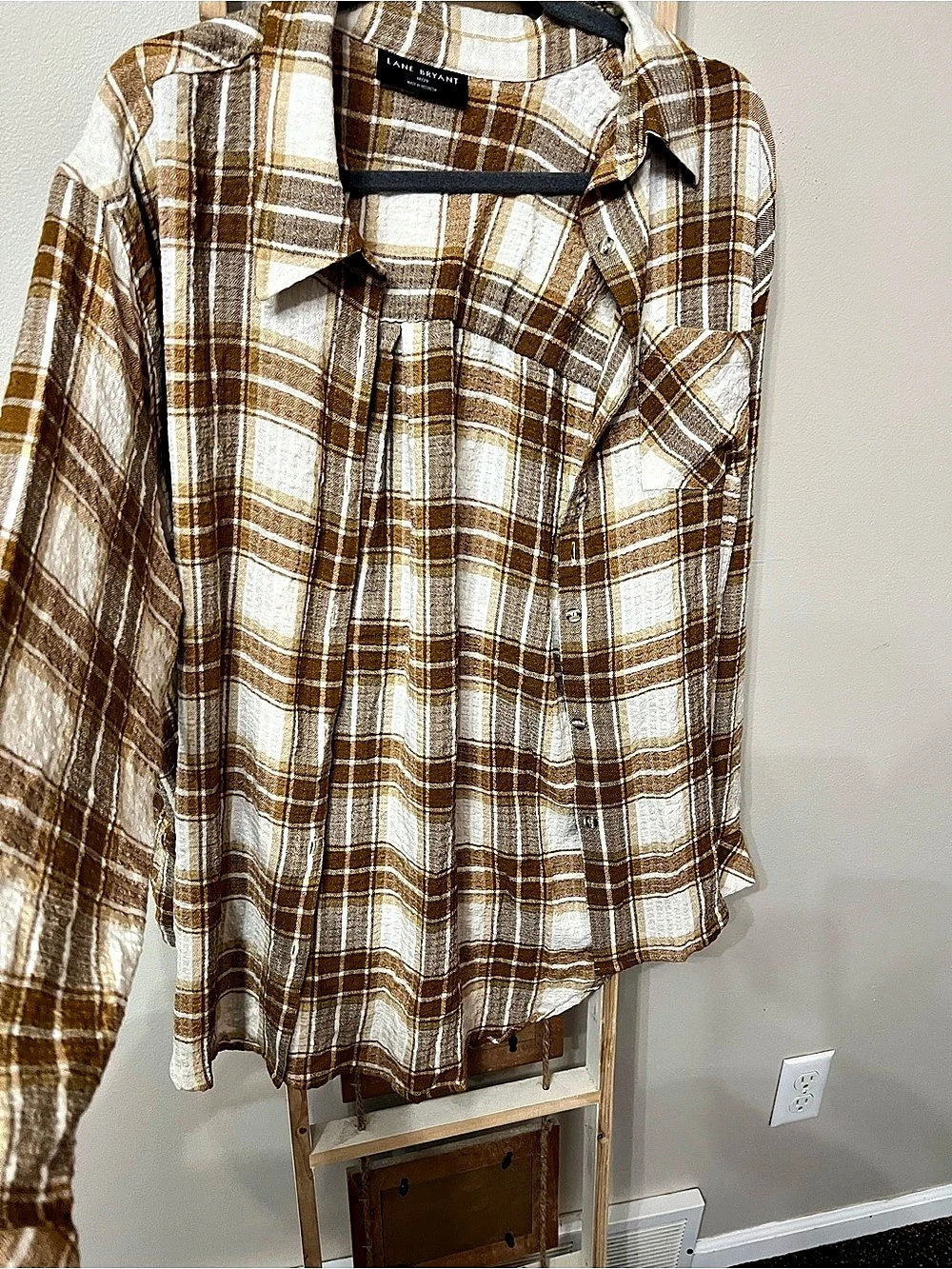Lane Bryant Plaid Button Down Top in Brown & White Size 18/20